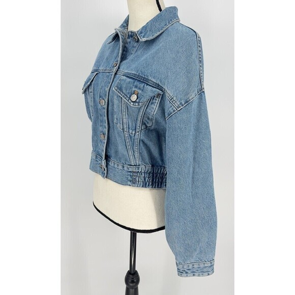 Zara Women's Short Denim Jacket Size Small Long Sleeve Raw Edges 100% Cotton - Picture 5 of 9
